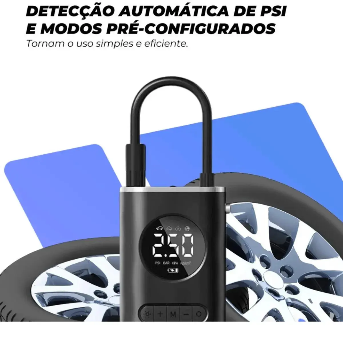 Compressor com detecção de pressão e modos pré-configurados para pneus